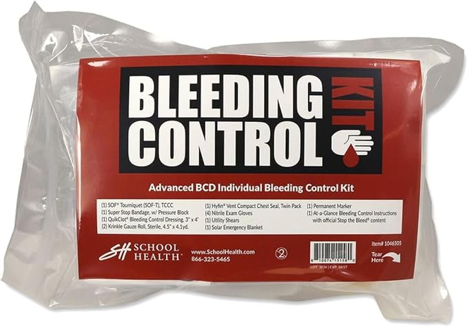 School Health - Advanced BCB Individual Bleeding Control Kit, Survival Kit for Emergency Trauma, Major Wound Care and Bleeding - Vacuum Sealed