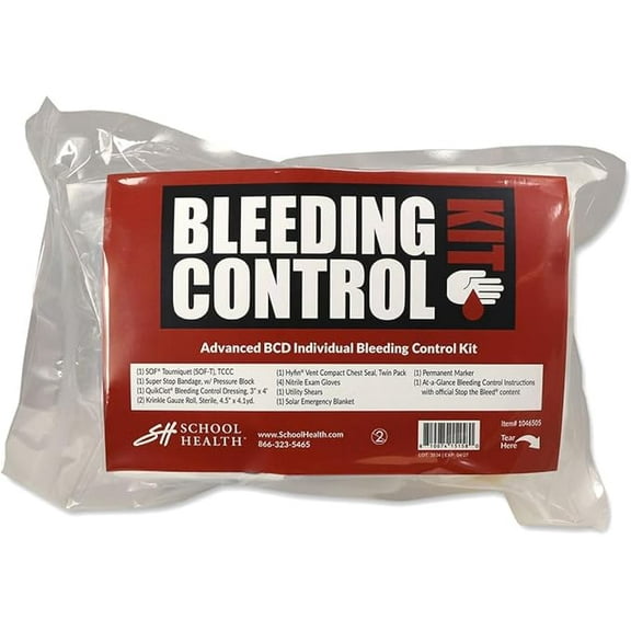 School Health - Advanced BCB Individual Bleeding Control Kit, Survival Kit for Emergency Trauma, Major Wound Care and Bleeding - Vacuum Sealed