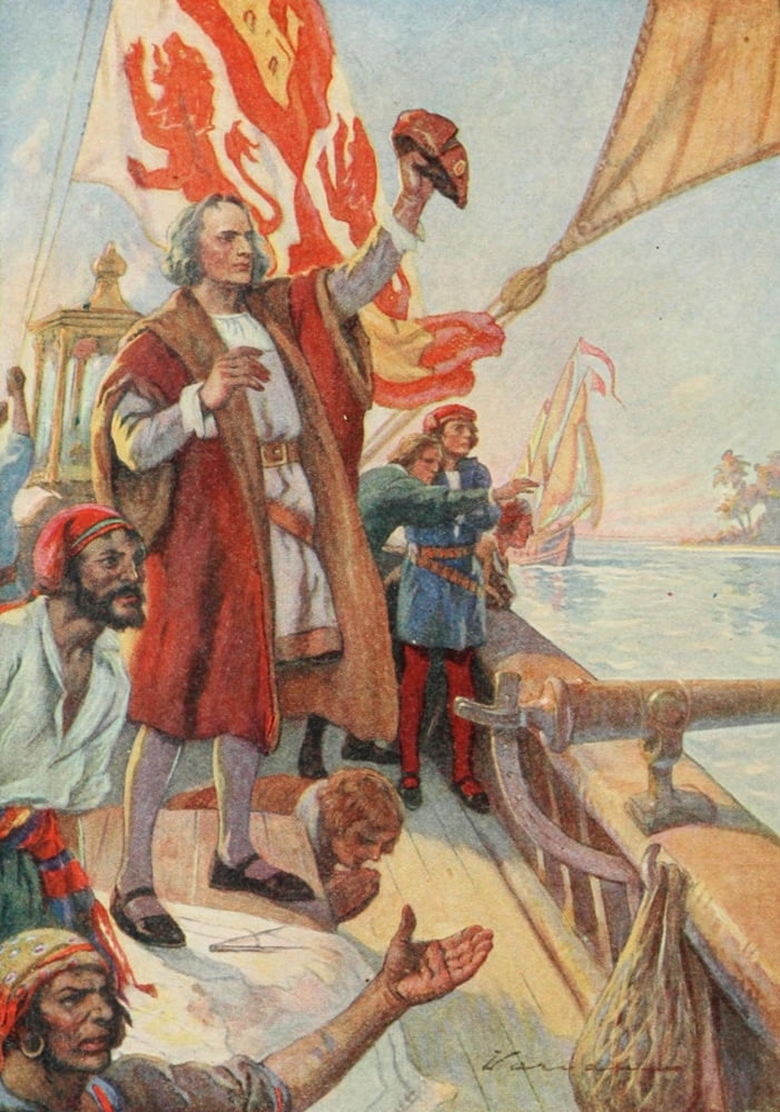 School History of the United States 1918 Columbus discovers land in America 1492 Canvas Art - Unknown (24 x 36)