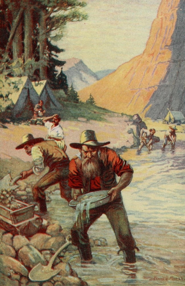 School History of the United States 1918 Forty-niners panning for gold in California Canvas Art - Unknown (18 x 24)