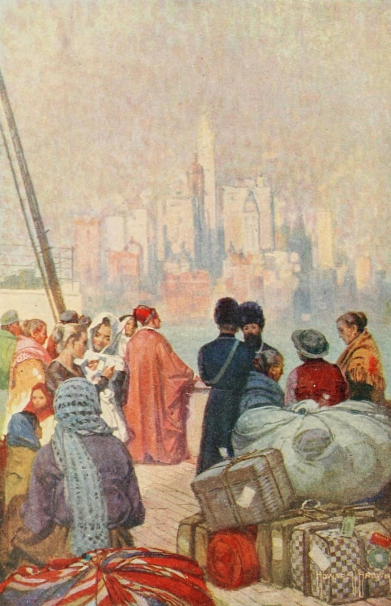 School History of the United States 1918 Immigrant ship entering New York Harbour Canvas Art - Unknown (24 x 36)