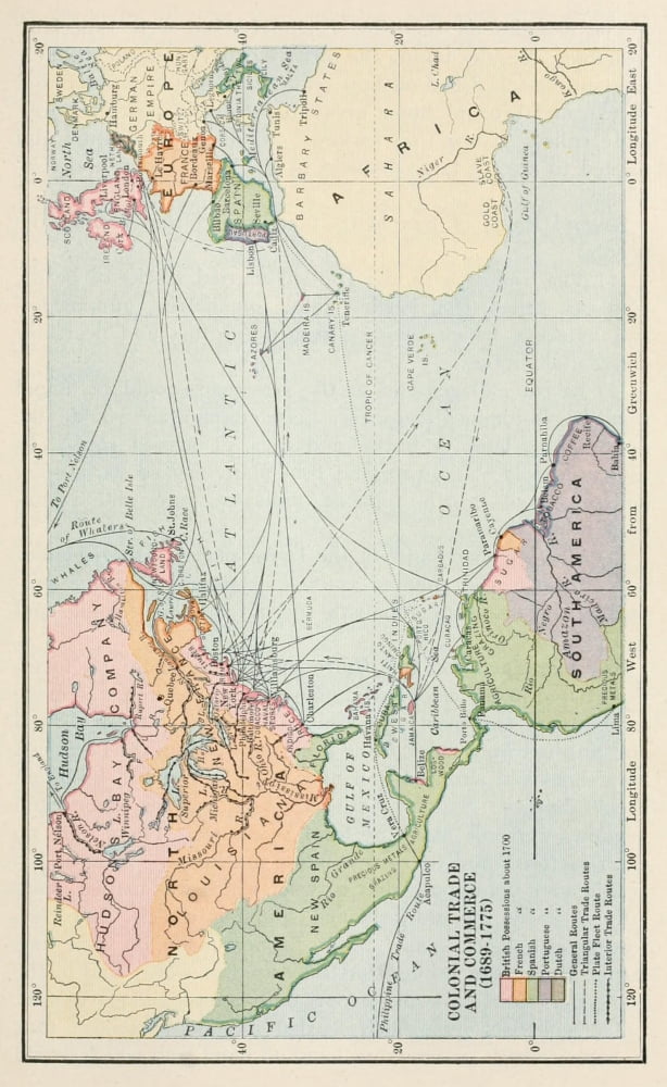 School History of the United States 1918 Map Colonial trade & commerce Canvas Art - Unknown (24 x 36)