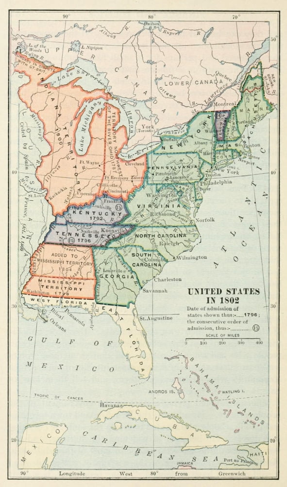 School History of the United States 1918 Map United States in 1802 Canvas Art - Unknown (18 x 24)