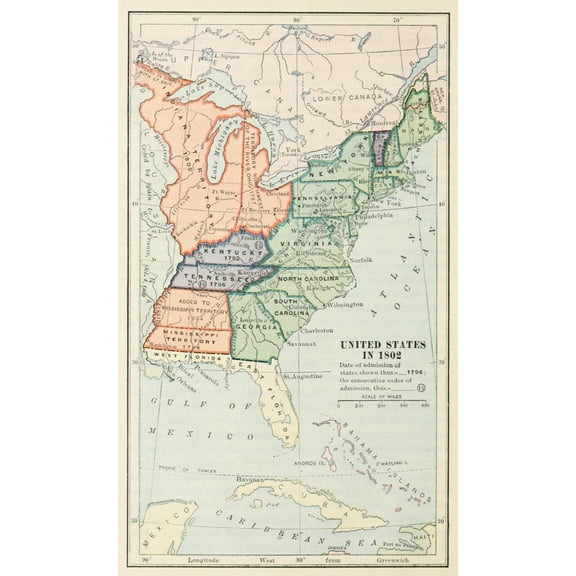 School History of the United States 1918 Map United States in 1802 Canvas Art - Unknown (18 x 24)
