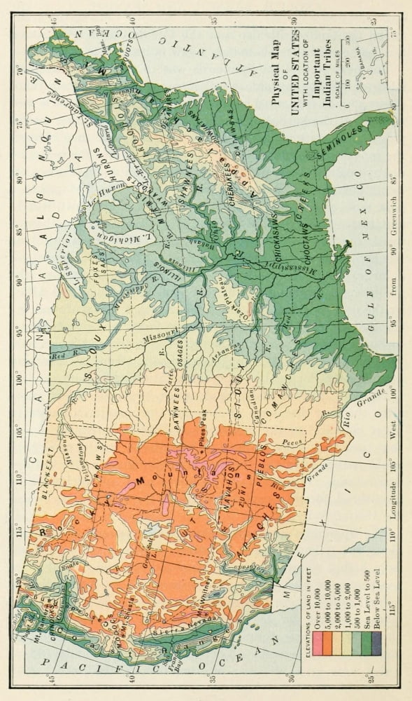 School History of the United States 1918 Physical map of United States Canvas Art - Unknown (24 x 36)