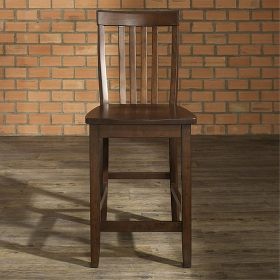 school house bar stool in vintage mahogany finish with 24 inch seat height. set of two