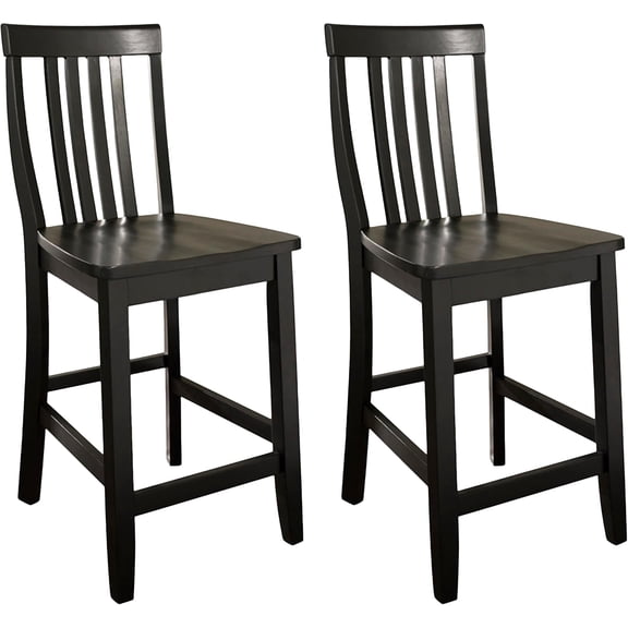 School House Wood Slat Back Counter Height Bar Stools Set of 2, Black, 24-inch