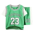 thumbnail image 1 of School Kids Clothes,Kids Sports Set Short Sleeve Top Shorts Outfit Basketball Training Quick Dry Athletic Practice Play Wear,Toddler Clothes,Green,7-8 Years, 1 of 3