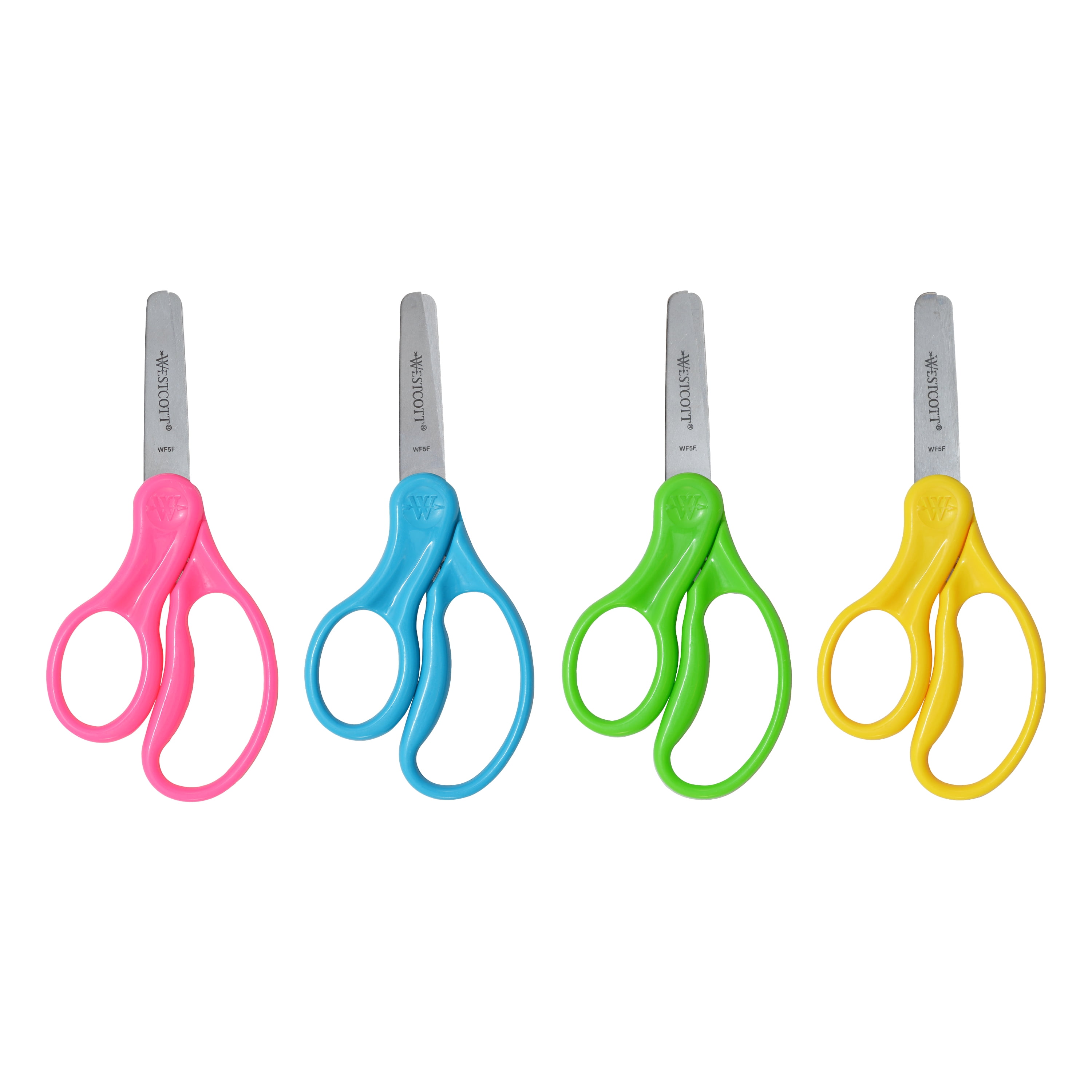 School Kumfy Grip Left-Handed Kids Scissors, 5 Blunt, Assorted Colors |  Bundle of 5