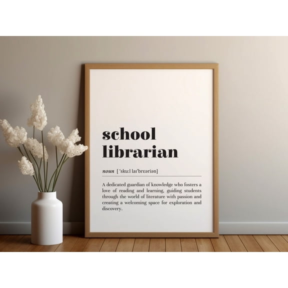 School Librarian Definition Wall Art Print, Unframed Paper Poster 8x10in