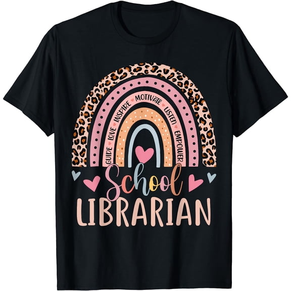 School Librarian Rainbow Leopard Print Funny Librarian T-Shirt