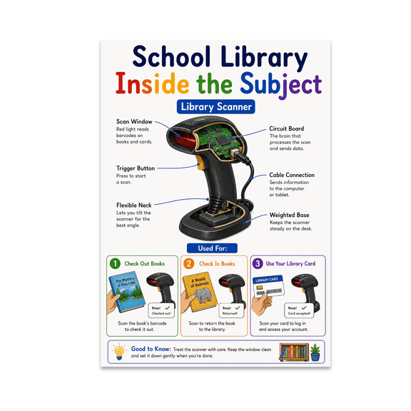 School Library Inside the Subject Poster, Reading Areas, Educational Spaces, and Classroom Decor, 13x19 Glossy Paper