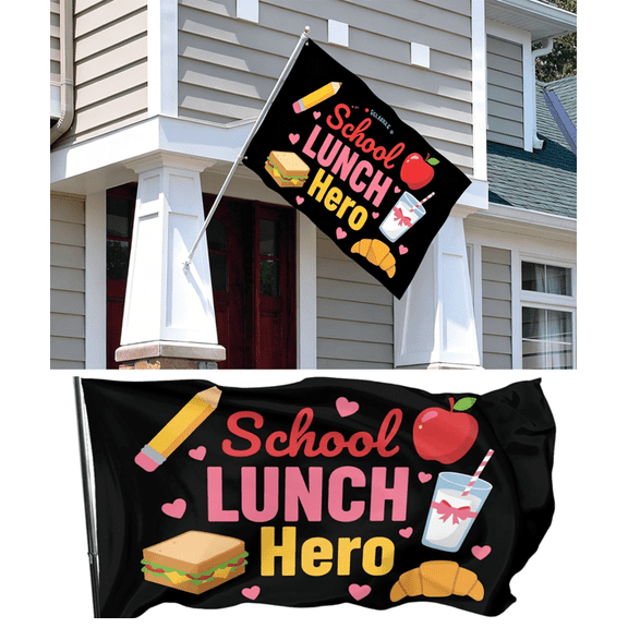 School Lunch Heros Squad Flags Hilarious Banners Outside House - Large Cafeteria Staff & Lunch Lady Appreciation Flag, Personalized Hero Decorations(3ft x 5ft)