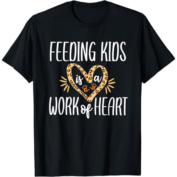 School Lunch Lady Leopard Heart Cafeteria Worker Women T-Shirt