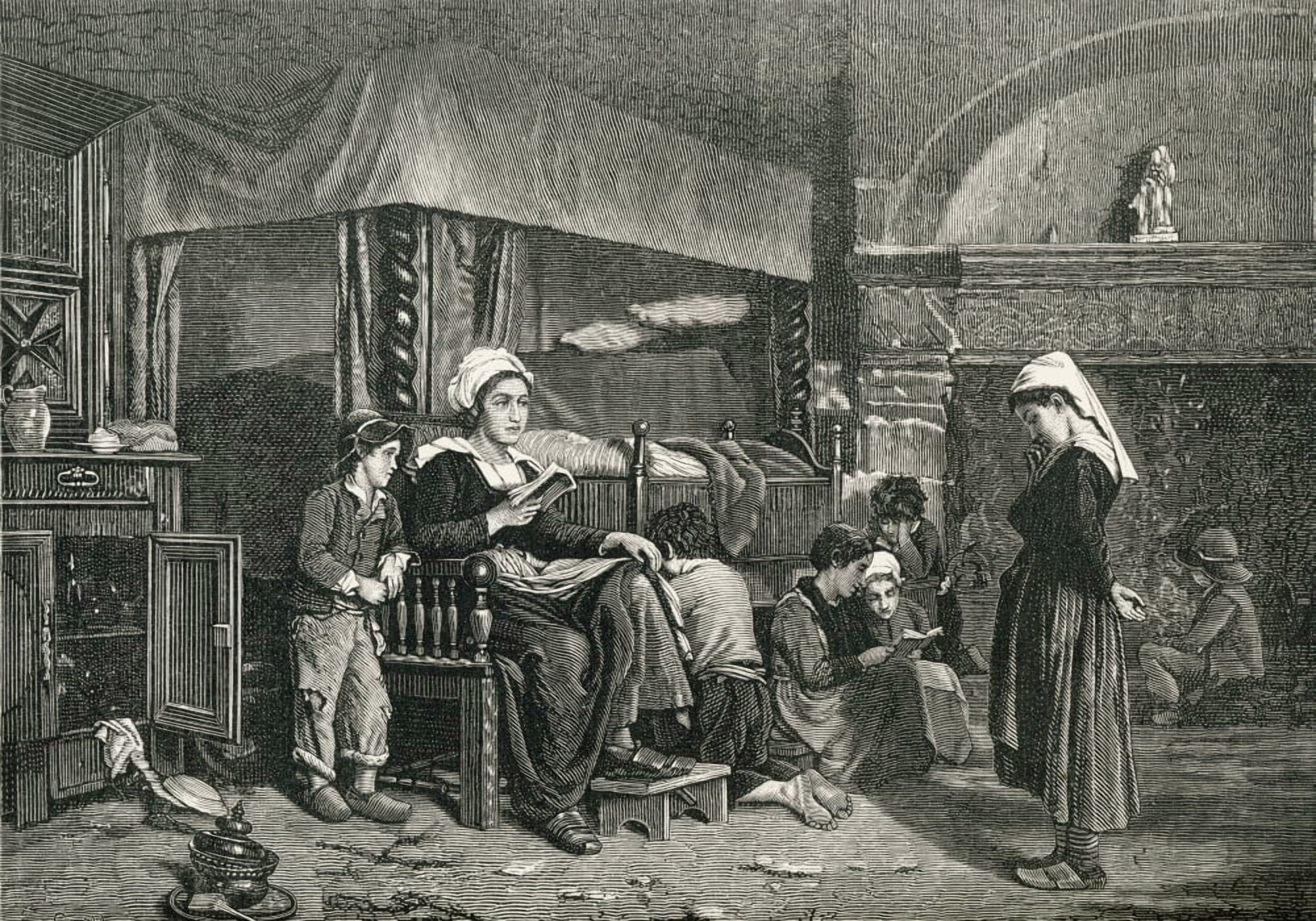 A School In Northern France In The 19Th Century From French Pictures By The Rev Samuel G Green Published 1878 Canvas Art - Ken Welsh Design Pics (34 x 24)