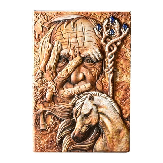 School Notebook 3D Magician Journal Embossed Leather Journal A5 European-style Writing Notebook,Retro Diary Hardcover Travel Notepad for Writing,Sketchbook,Women Men Gift