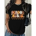 thumbnail image 1 of Short Sleeve Crew Neck School Nurse Graphic Tee T Shirt Top Playful Career Retro Typography Design Black S-5XL, 1 of 5