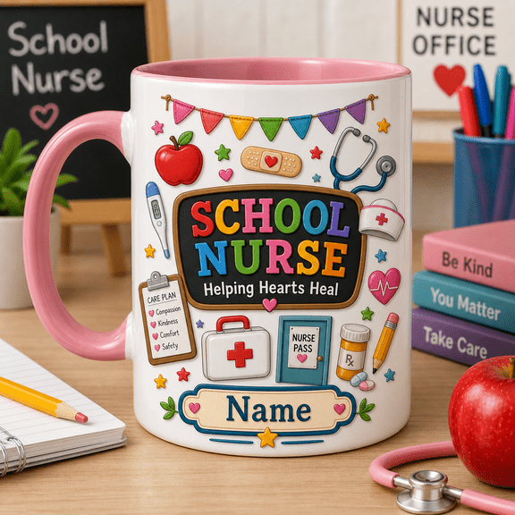 School Nurse Mug Personalized Coffee Cup, Custom Nurse Office Gift with Name