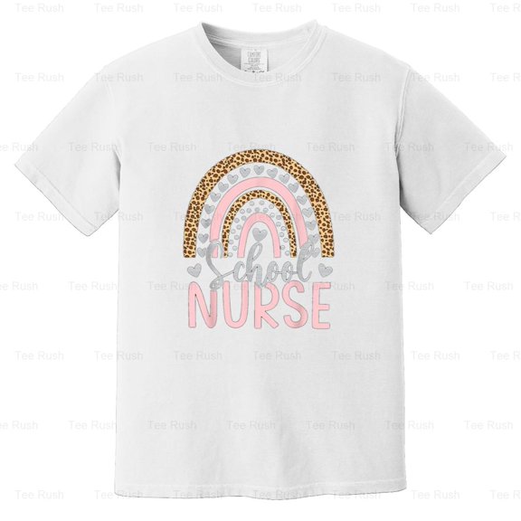 School Nurse Rainbow Leopard Funny Appreciation Nursing Nurse Day Cute Gift, Comfort Color T-Shirt Unisex, up to 4XL