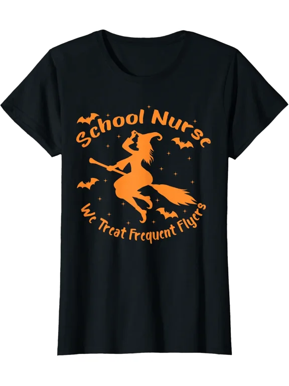 School Nurse We Treat Frequent Flyers Halloween Witch T-Shirt