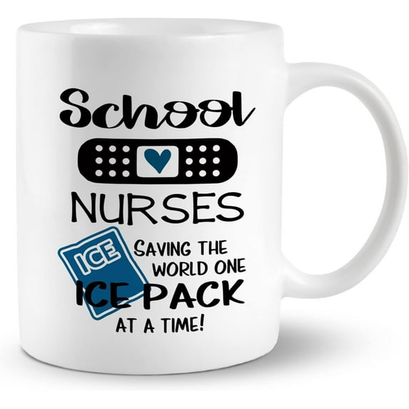 School Nurses Saving The World One Ice Pack At A Time 11 Ounces Ceramic Mug Cup, Funny Nursing Coffee Tea Mug Cup, Gifts for School Nurse Medical Student Nursing Student,Nurse Graduation Gift