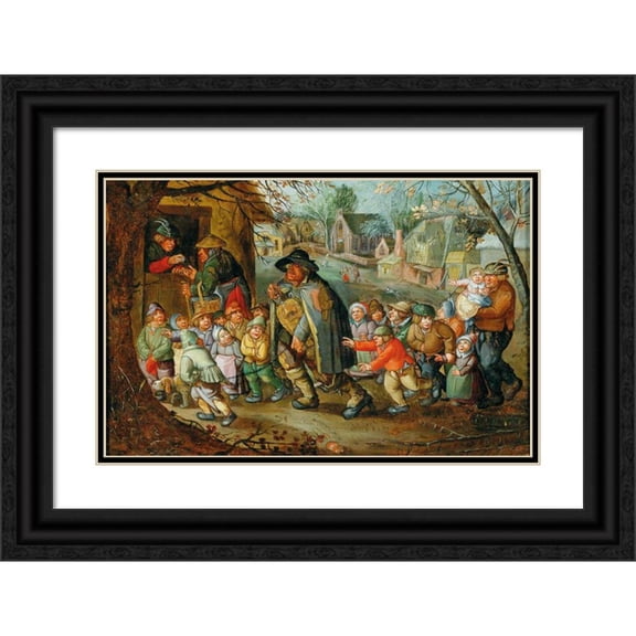 School Of Antwerp 18x13 Black Ornate Wood Framed Double Matted Museum Art Print Titled - The Hurdy-Gurdy Player