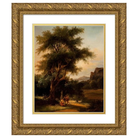 School Of Claude Lorrain 12x14 Gold Ornate Wood Frame and Double Matted Museum Art Print Titled - Shepherds at the Shrine of Artemis