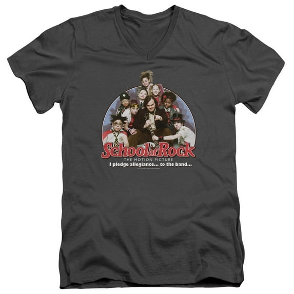 School Of Rock I Pledge Allegiance Adult V-Neck T-Shirt Charcoal
