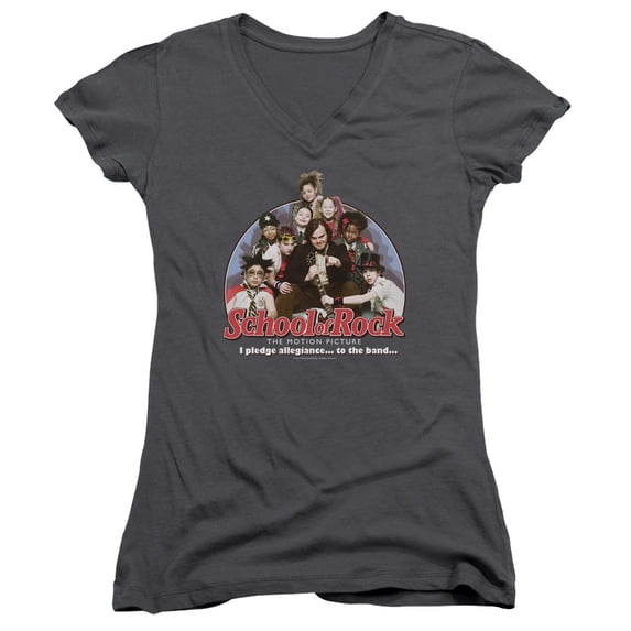 School Of Rock I Pledge Allegiance Junior Women's V-Neck T-Shirt Charcoal