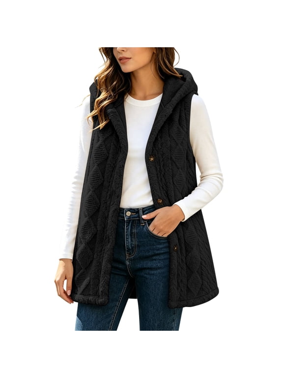 School Outfits for Teachers Jacket Sleeveless Jacket Hooded Coat Hood Winter Button Pockets Top Blouse Outwear Women Coats Winter My Items My Order