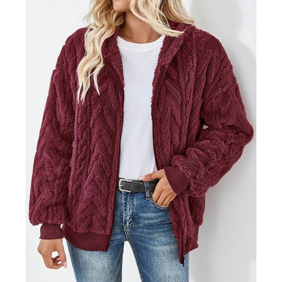 Sweatshirt Cardigan Women's Textured Long Sleeve Zip Hooded Jacket Casual Winter Outerwear Coats Fashion My Items