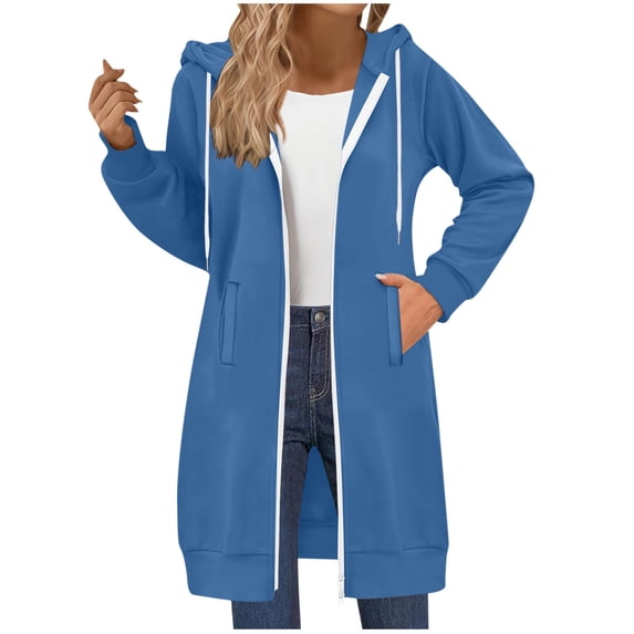 School Outfits for Teachers Womens Hooded Jackets Solid Color Pocket Long Sleeve Double Zipper Hooded Sweatshirt Top Coat My Items My Order