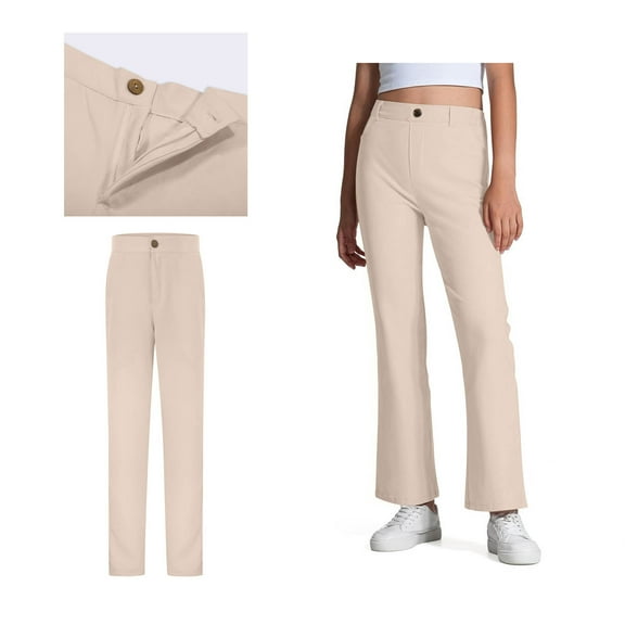 School Pants for Boys and Girls Straight Pants with Pockets Zipper Style Chino Pants Stretch Pants Boys and Girls Beige Uniform Pants Back To School Clothes for Tween Pants 11-12 Years