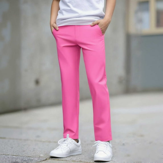 School Pants for Boys Pull on Chino Pants with Pockets Straight Pants Boys Pink Uniform Pants Back to School Clothes for Boys Kids Boys Clothes 5-6 Years