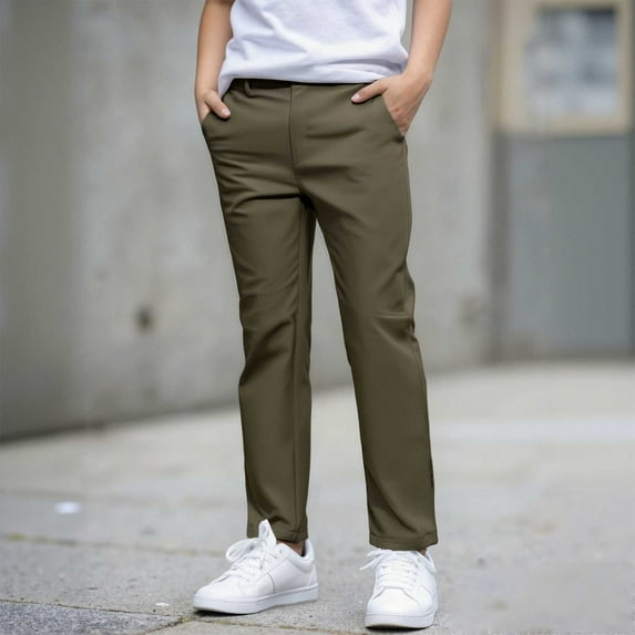 School Pants for Boys Pull on Chino Pants with Pockets Straight Pants Green Pants for Boys Uniform Boys Back to School Clothes Kids Boys Pants Size 9-10 Years