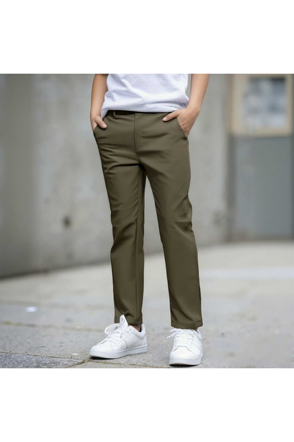 School Pants for Boys Pull on Chino Pants with Pockets Straight Pants Green Pants for Boys Uniform Boys Back to School Clothes Kids Boys Pants Size 9-10 Years