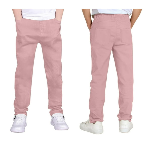 School Pants for Boys Pull On Chino Pants with Pockets Straight Pants Pink School Pants for Boys Boys Back To School Clothes Kid Preppy Clothes 7-8 Years
