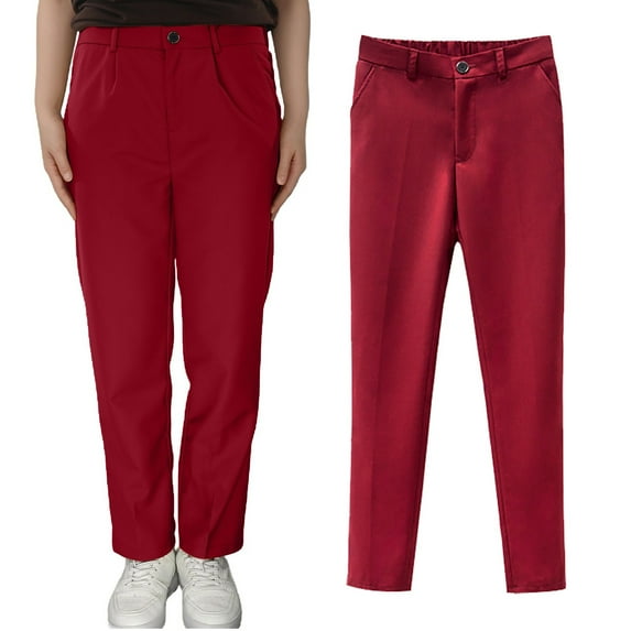 School Pants for Boys Pull On Chino Pants with Pockets Straight Pants Red Uniform Pants for Boys Back To School Clothes Kids Preppy Clothes 9-10 Years