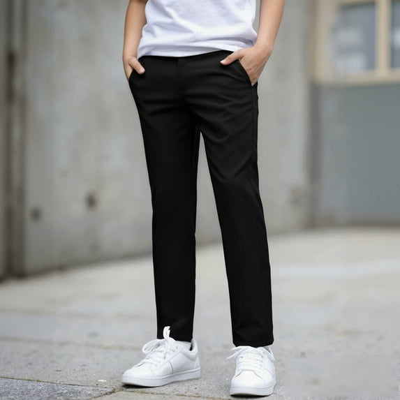 School Pants for Boys Straight Pants with Pockets Pull on Chino Pants Stretch Pants Black Dress Pants for Boys Back to School Clothes for Boys Kids Boys Pants Size 5-6 Years