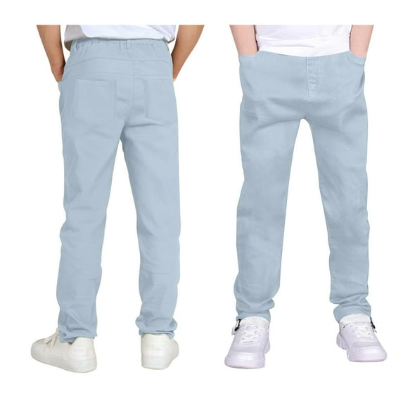 School Pants for Boys Straight Pants with Pockets Pull On Chino Pants Stretch Pants Blue Uniform Pants Back To School Outfits Kid Preppy Clothes 5-6 Years