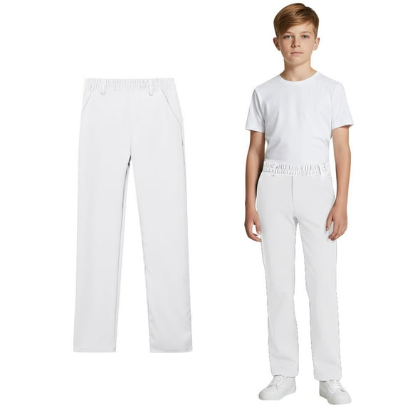 School Pants for Boys Straight Pants with Pockets Pull On Chino Pants Stretch Pants White Pants for Boys Back to School Clothes Kid Boys Pants 9-10 Years