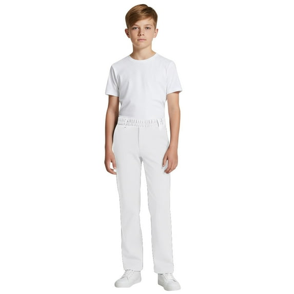School Pants for Boys Straight Pants with Pockets Pull On Pants Stretch Pants White Uniform Pants Back to School Clothes for Boys Kid Boys Clothes 5-6 Years
