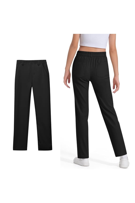 School Pants for Girls Skinny Fit Kids Dress Pants with Pockets Straight Pants Black Uniform Pants Back to School Clothes for Teen Girls Teen Girls Outfits Size 13-14 Years