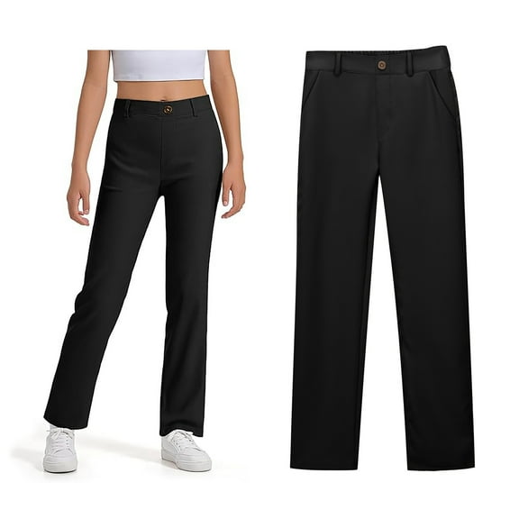 School Pants for Girls Skinny Fit Kids Dress Pants with Pockets Straight Pants Girls Black Uniform Pants Back To School Clothes Teen Clothes for Girls 13-14 Years