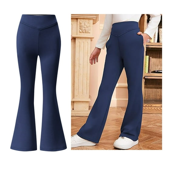 School Pants for Girls Skinny Fit Stretch Pants with Pockets Flare Leg Pants Navy Pants for Girls Uniform Back To School Outfits for Teen Girls Kids Preppy Clothes for Girls 5-6 Years