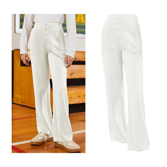 School Pants for Girls Skinny Fit Stretch Pants with Pockets Straight Pants Girls White Pants Back To School Clothes Kids Cute Clothes for Girls 9-10 Years