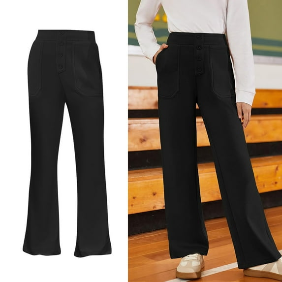 School Pants for Girls Skinny Pants Kids Dress Pants with Pockets Straight Pants Black Pants for Girls Uniform Back to School Clothes Kid Girls Pants Size 7-8 Years