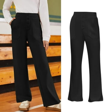 Girls Uniform Pants Skinny Fit Stretch Pants with Pockets Straight Pants Black Pants for Girls Back to School Outfits for Girls Teen Preppy Clothes for Girls 13-14 Years