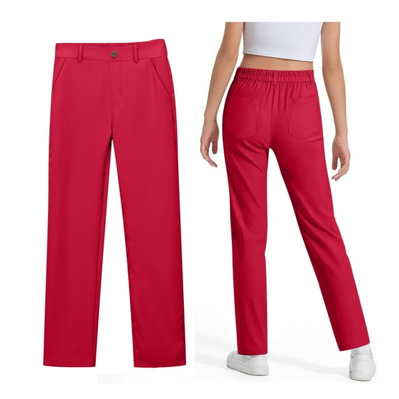 School Pants for Girls Skinny Pants Kids Dress Pants with Pockets Straight Pants Boys Red Uniform Pants Back to School Outfits for Girls Teen Cute Clothes for Girls 13-14 Years