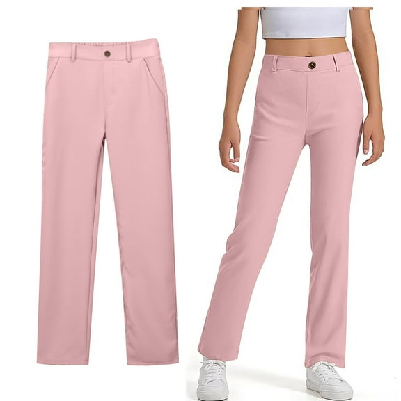 School Pants for Girls Skinny Pants Kids Dress Pants with Pockets Straight Pants Girls Pink Uniform Pants Back to School Clothes Kids Girls Outfits Size 5-6 Years